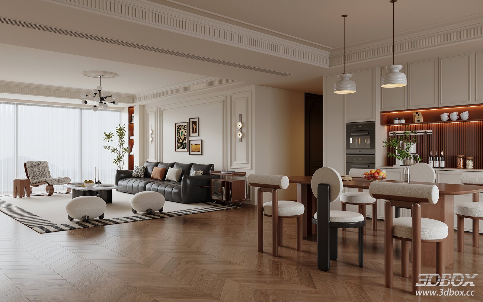 French Dining Room 3D model - front view