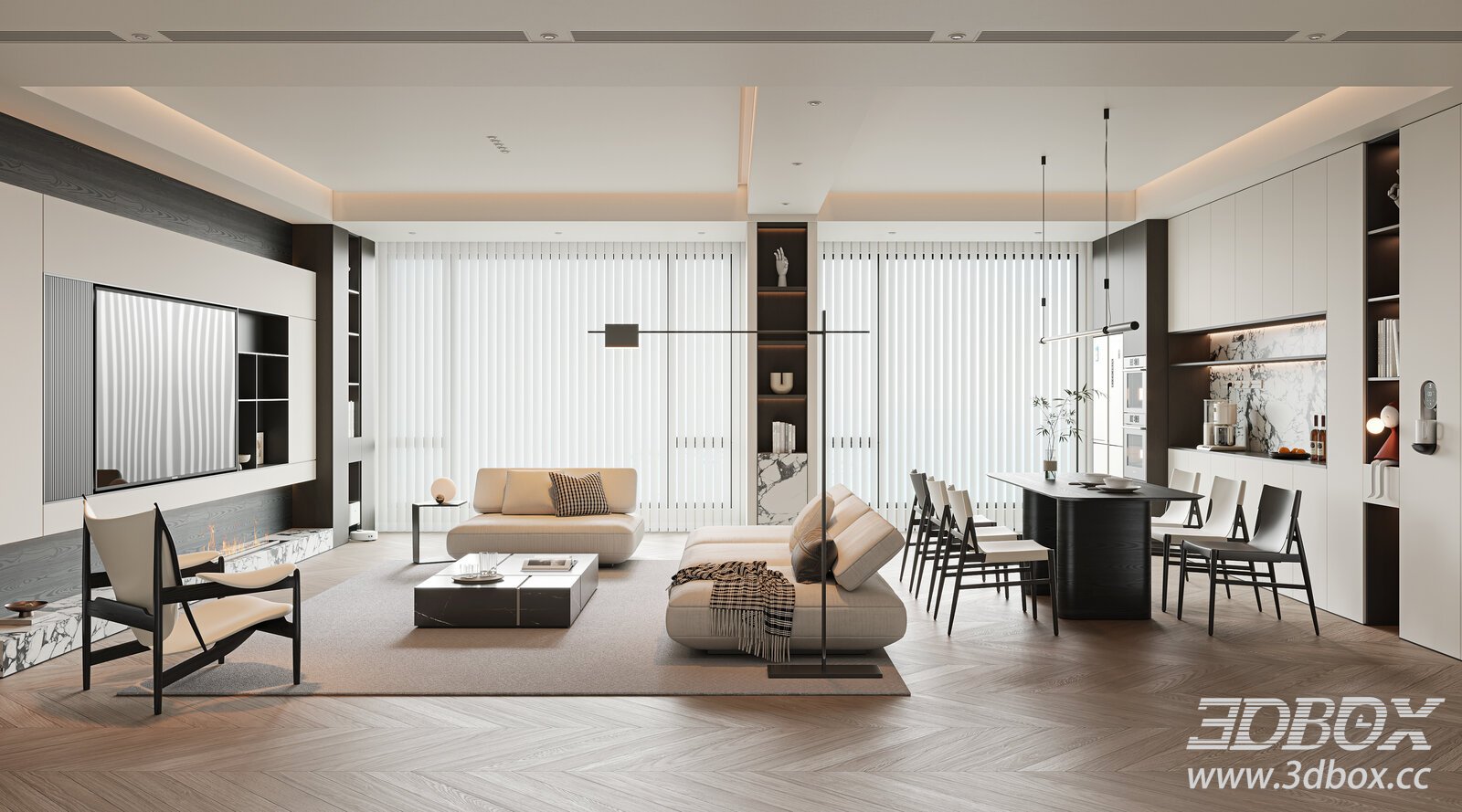 Modern Dining Room 3D model - thumbnail 1