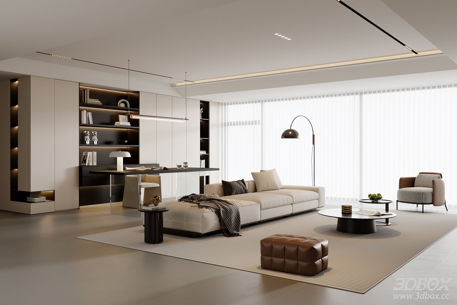 Modern Living Room 3D model - front view