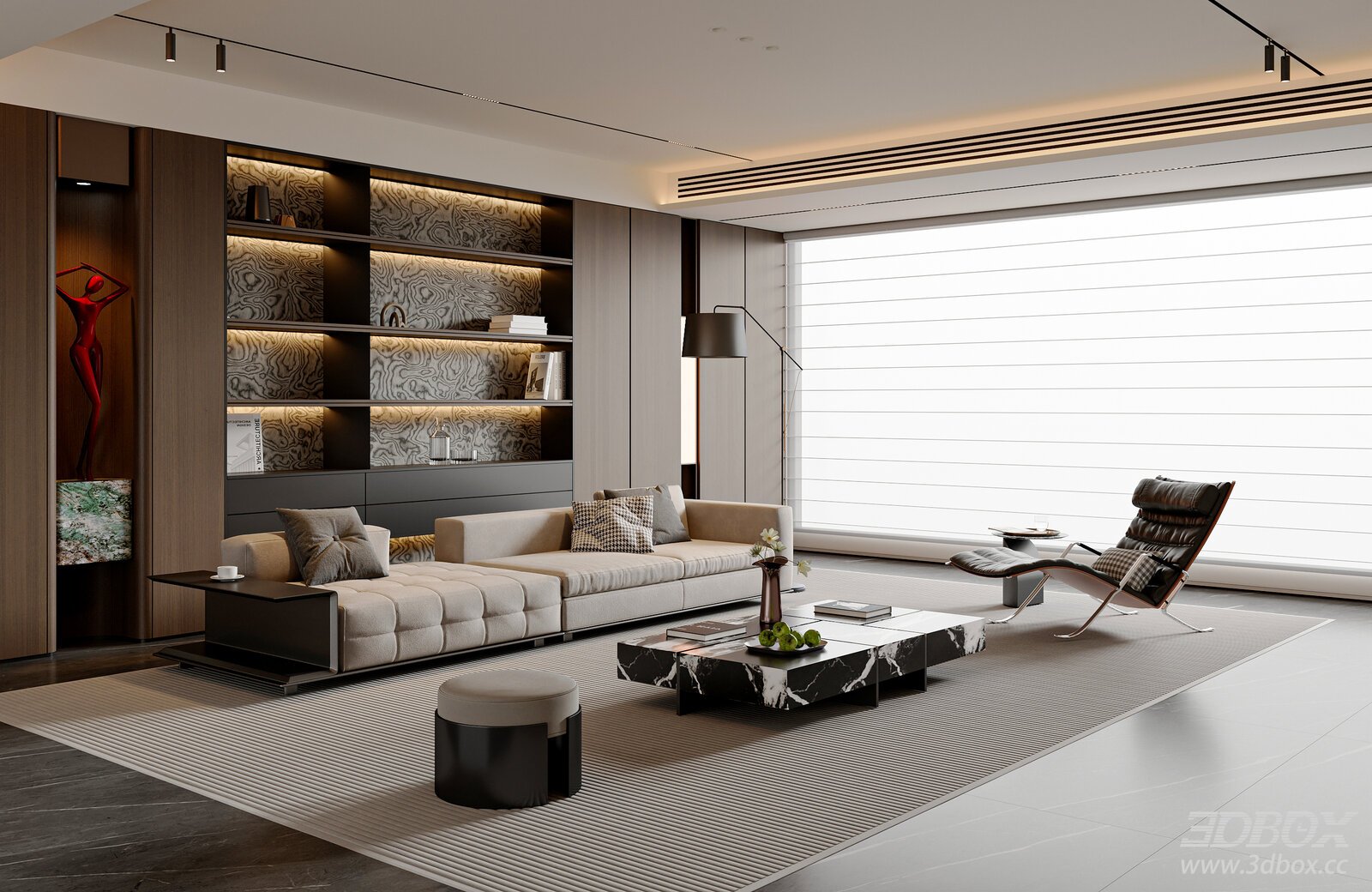 Modern Italian Living Room Sofa Coffee Table Lounge Chair Sofa Background Wall Floor Lamp Coffee Table Living Room[ID_ 3D model - front view