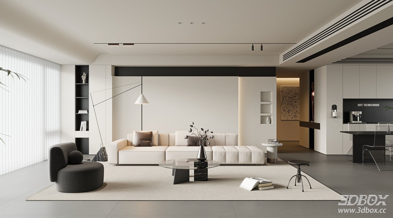 Modern Minimalist Dining Room 3D model - thumbnail 1