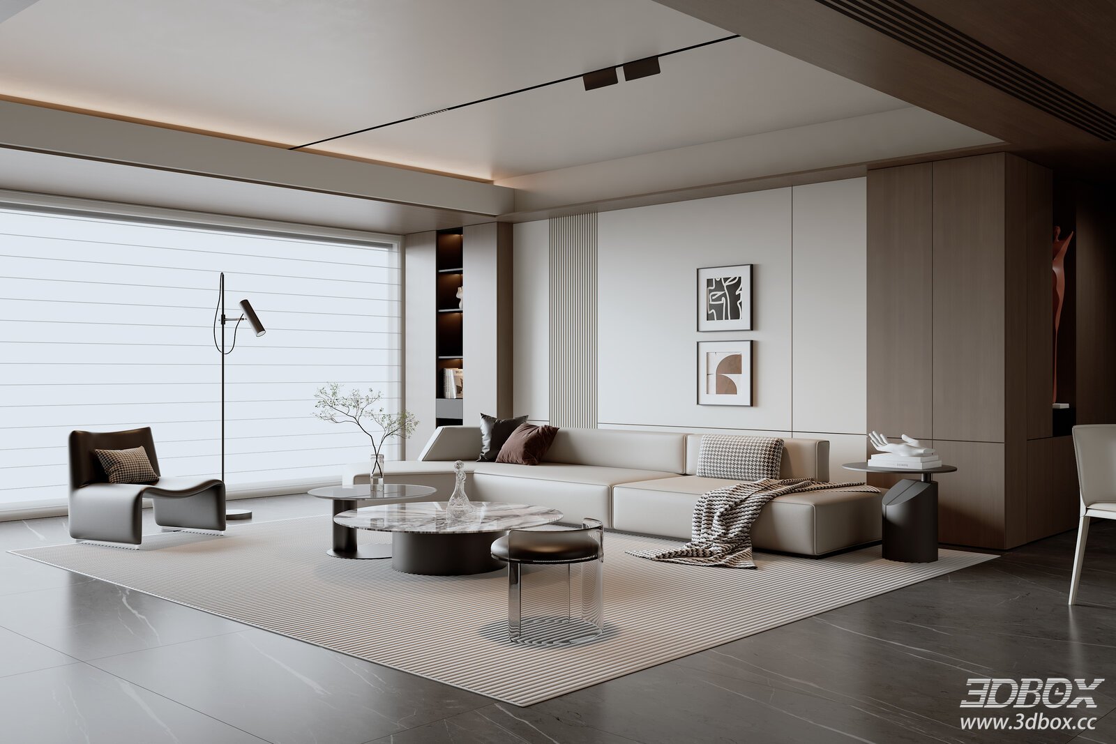 Modern Italian Living Room 3D model - thumbnail 1