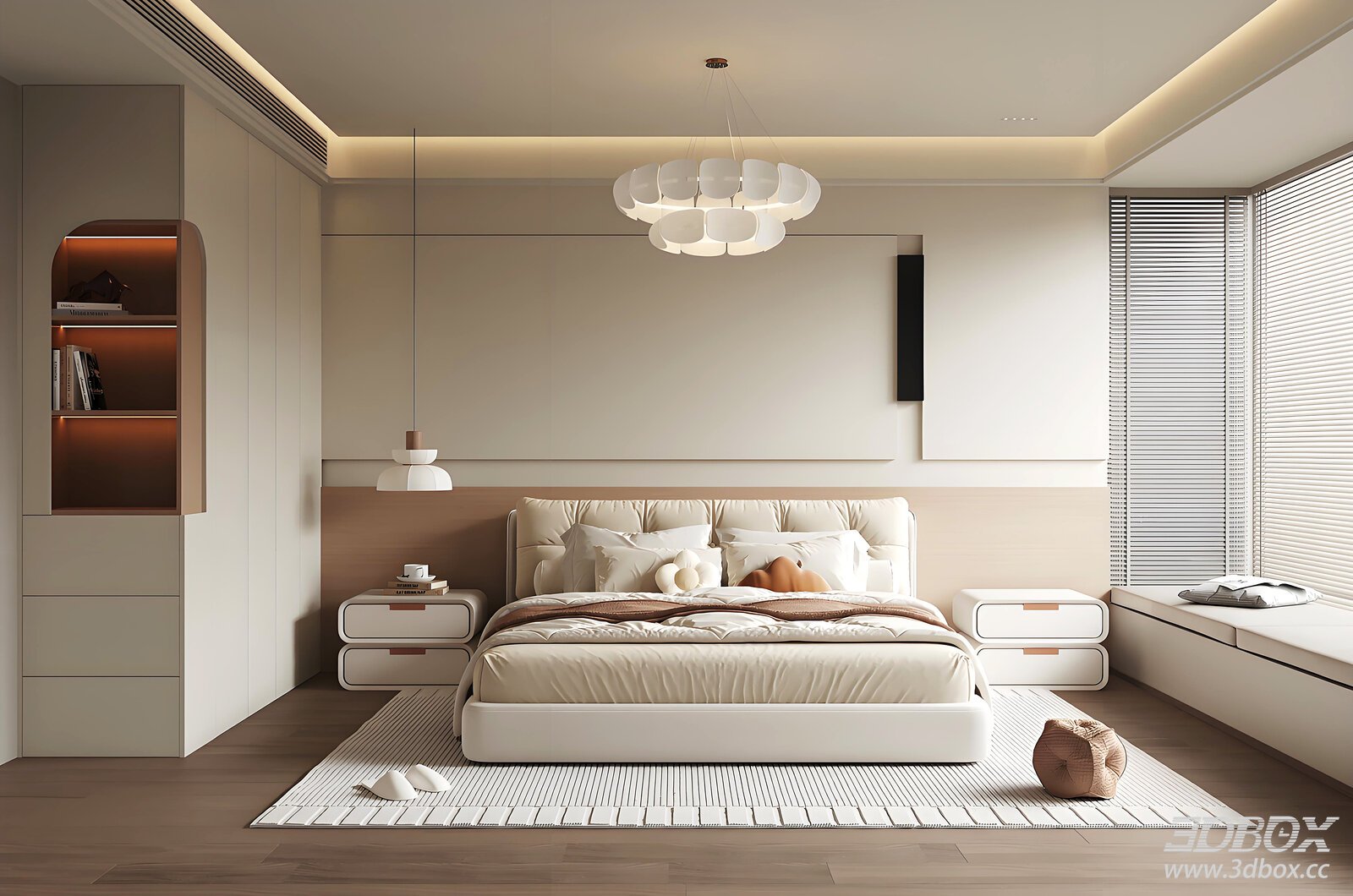 Modern Bedroom Double Bed Bedroom Master Bedroom Wardrobe 3D model - front view