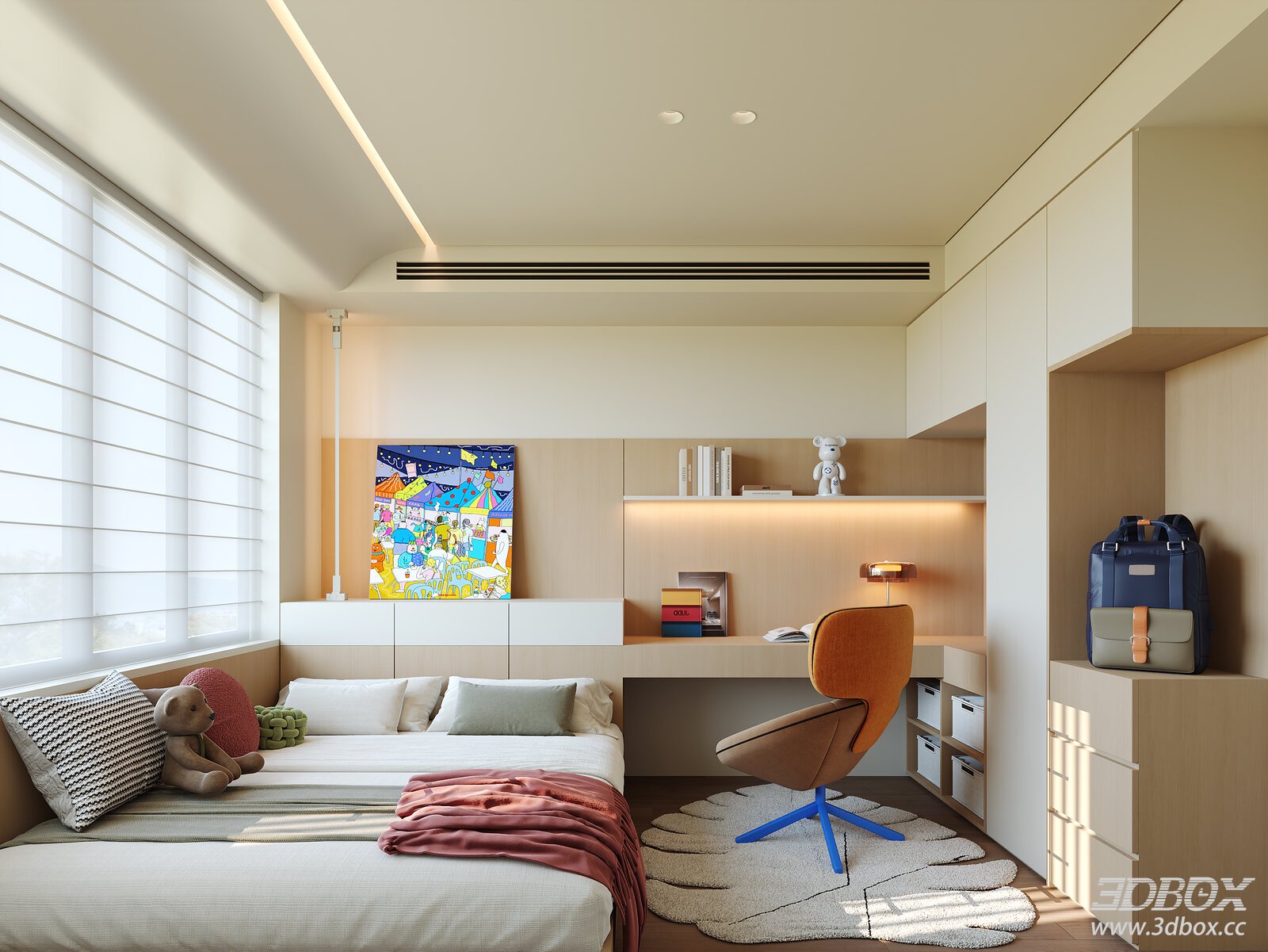 Bedroom 3D model - front view