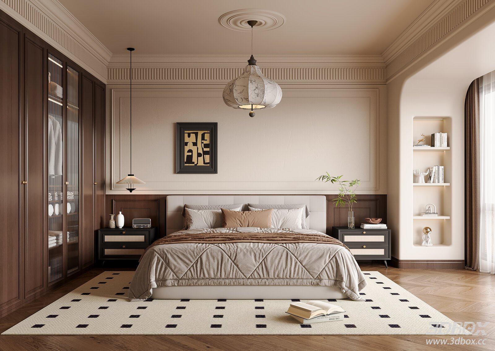 French Vintage Bedroom 3D model - front view