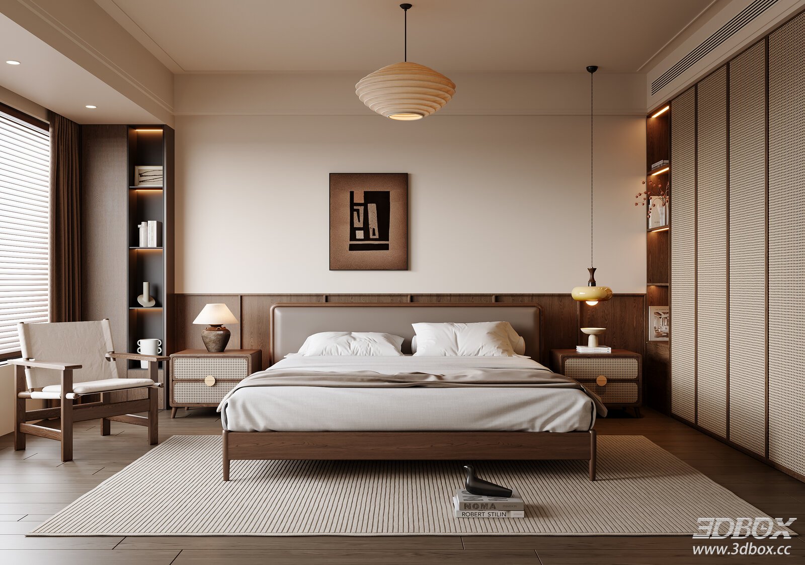 Wabi Sabi Vintage Bedroom 3D model - front view