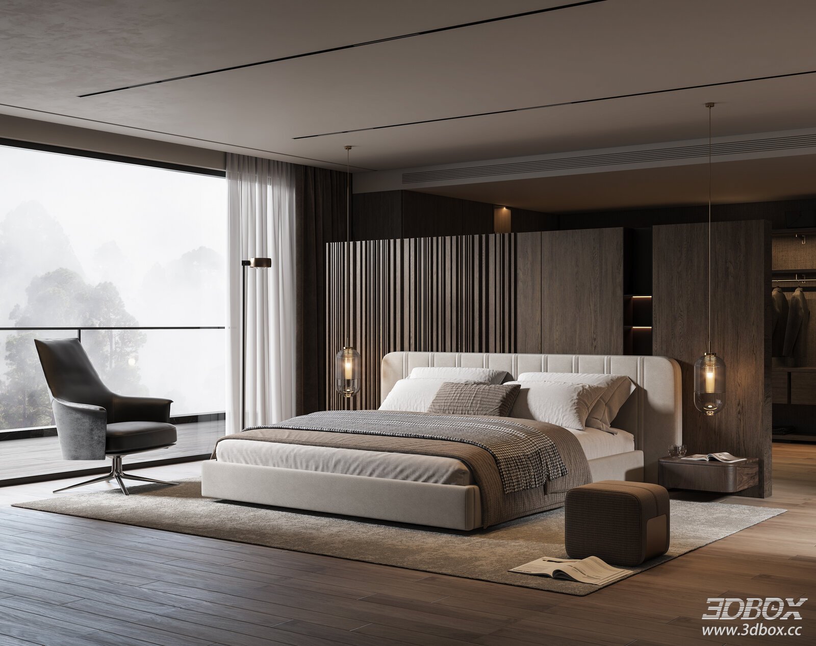 Minotti Modern Bedroom 3D model - front view