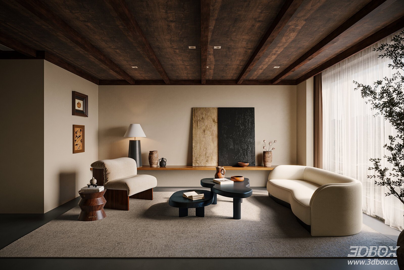 Wabi Sabi Living Room 3D model - thumbnail 1