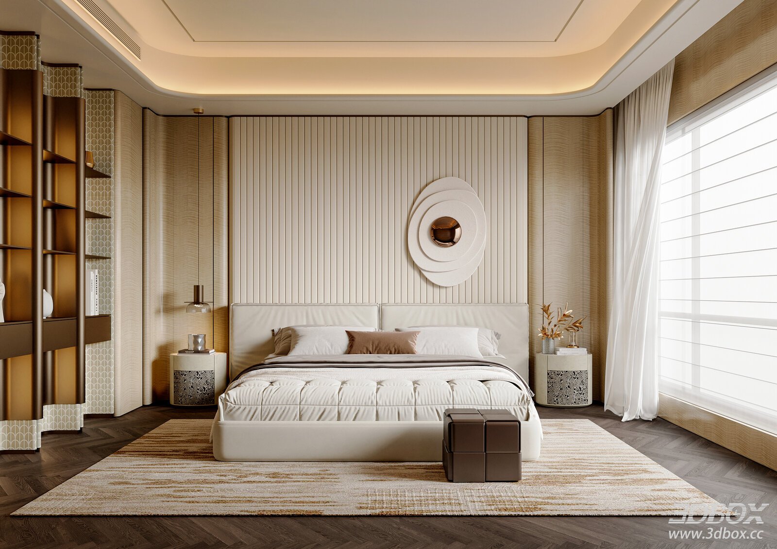Light Luxury Bedroom Light Luxury Double Bed Minimalist Double Bed Bedroom Background Wall 3D model - front view