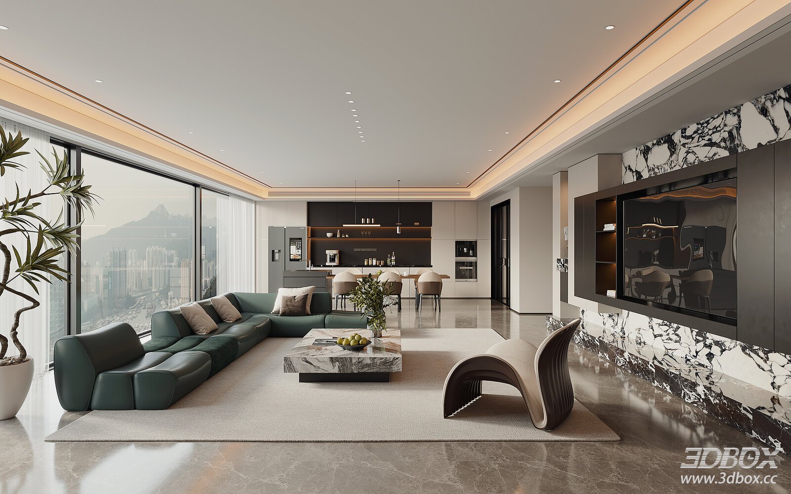 Modern Light Luxury Dining Room 3D model - front view