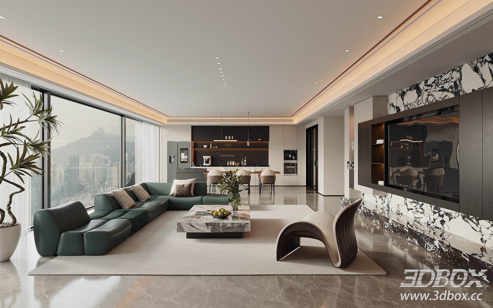 Modern Light Luxury Dining Room 3D model - thumbnail 1
