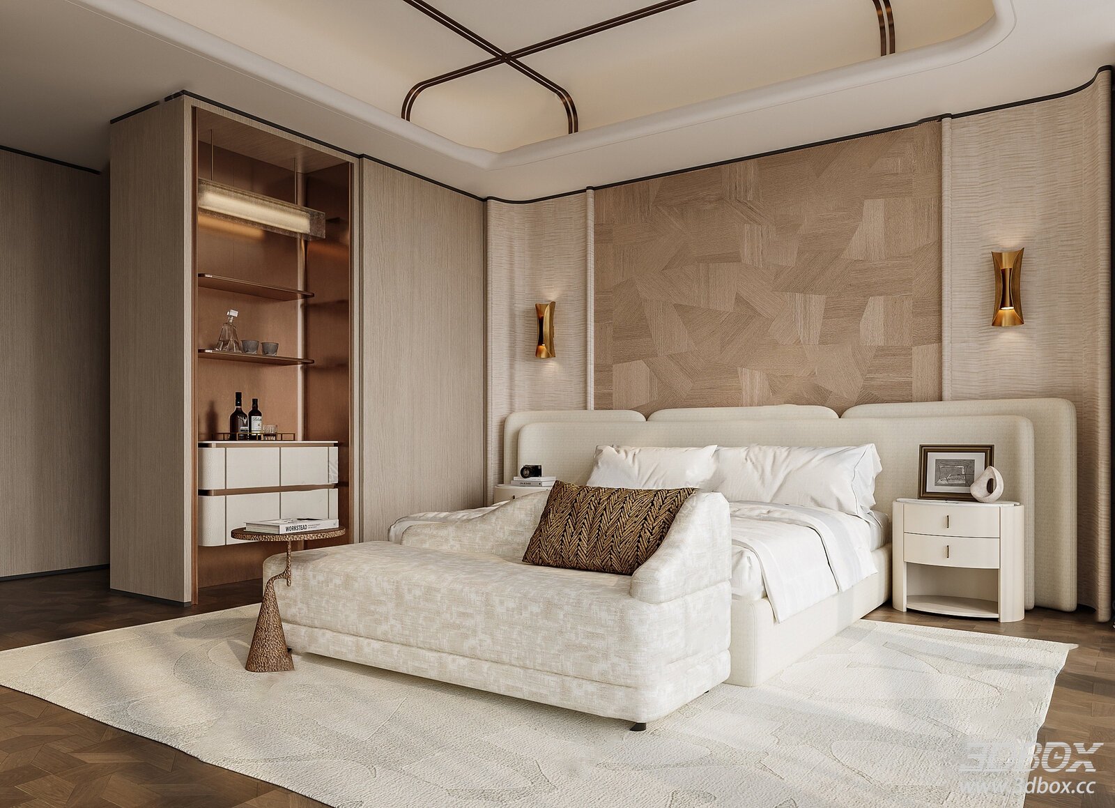 Modern Light Luxury Bedroom Modern Bedroom Bedroom Double Bed Bedroom Background Wall Light Luxury Wardrobe Bedroom Master Bedroom 3D model - front view