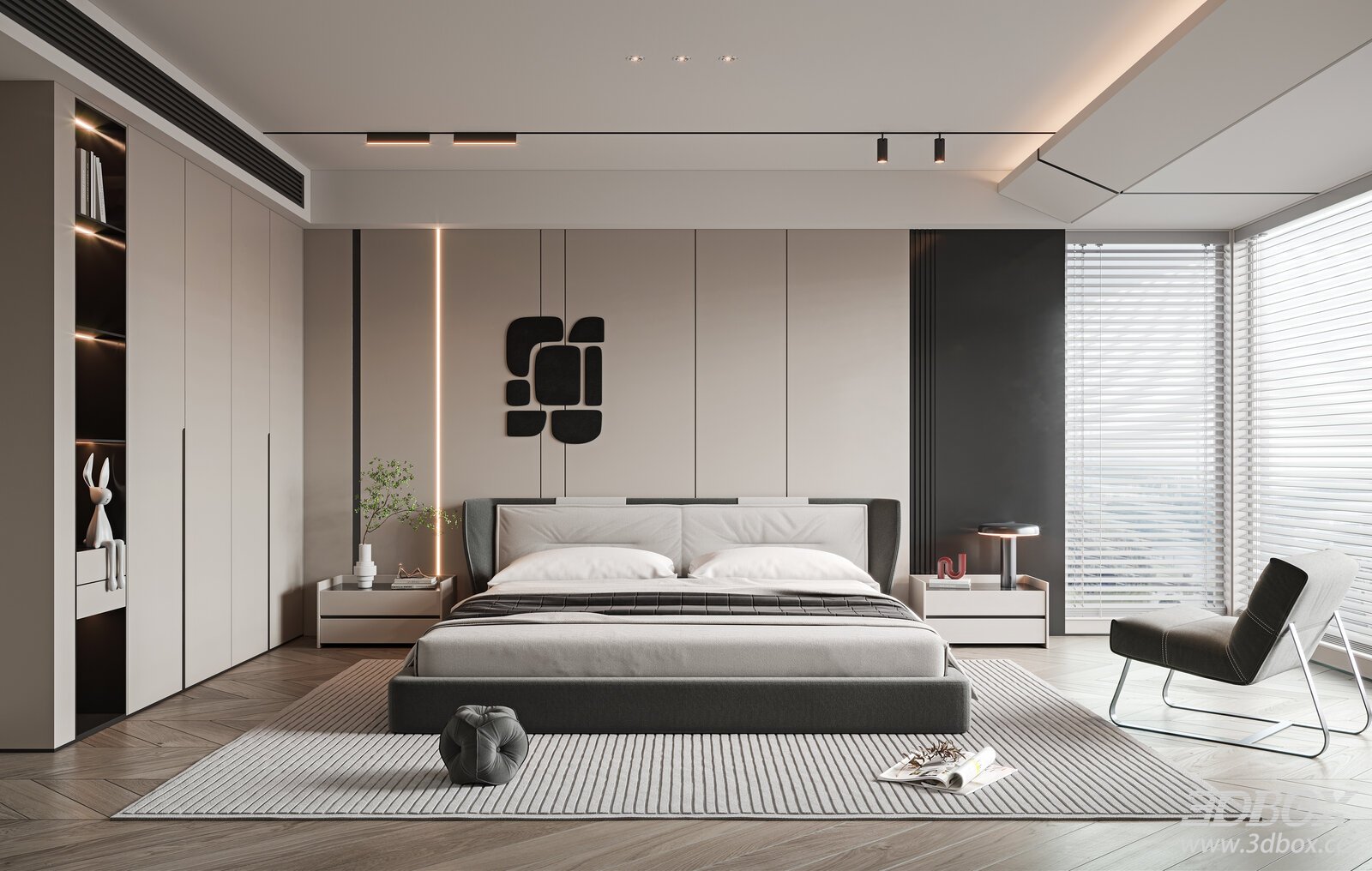 Modern Bedroom 3D model - front view