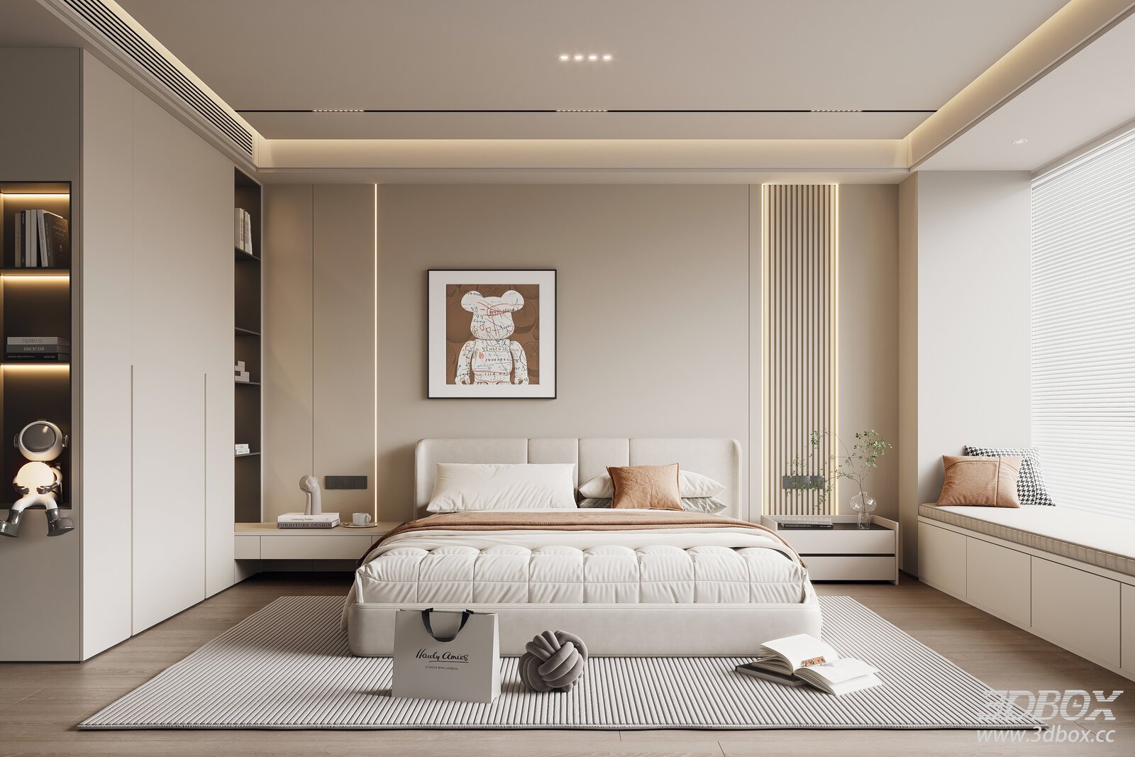 Modern Minimalist Bedroom 3D model - thumbnail 1