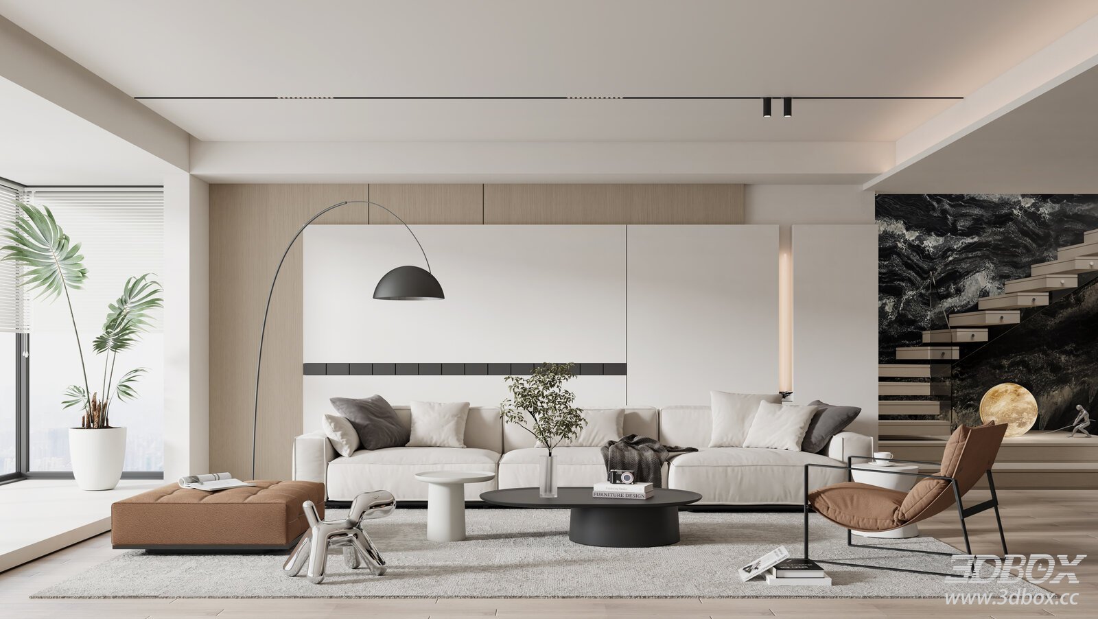 Modern Living Room 3D model - front view