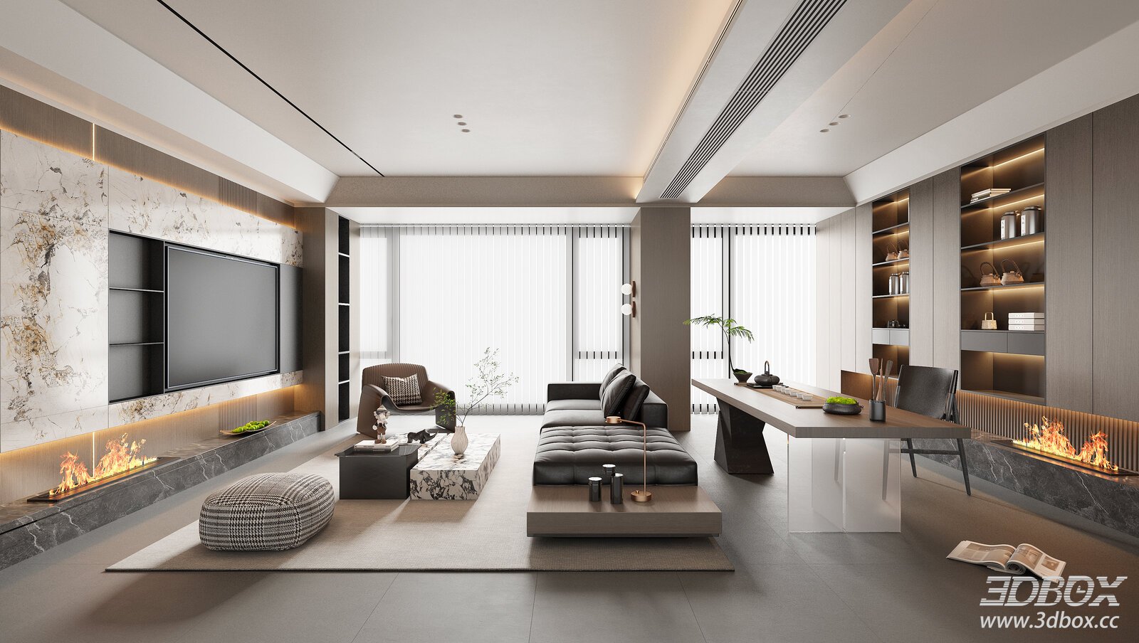Modern Italian Light Luxury Living Room 3D model - front view