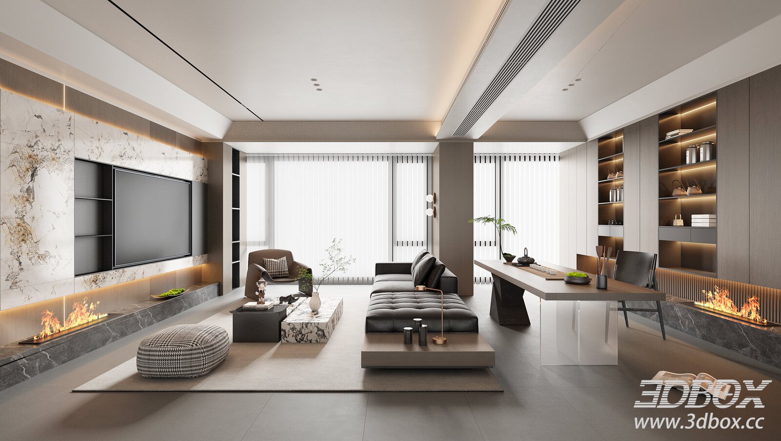Modern Italian Light Luxury Living Room 3D model - thumbnail 1