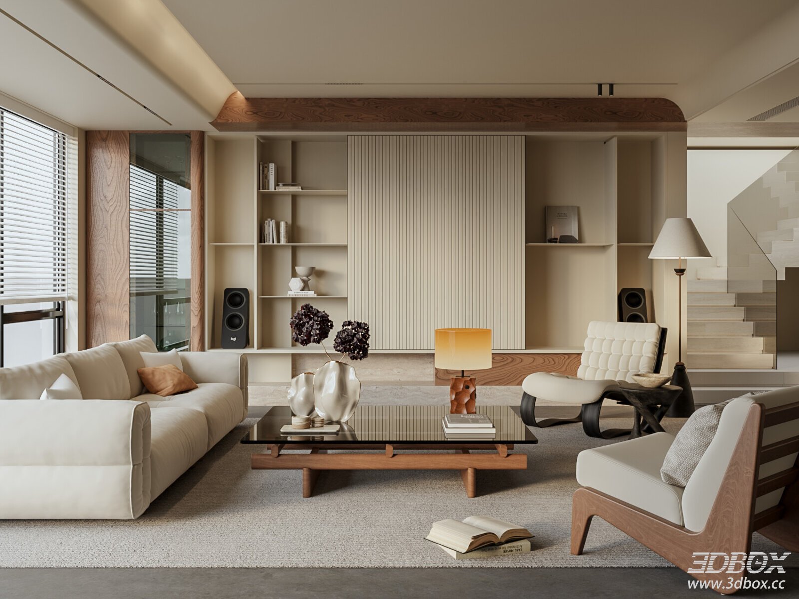 Modern Vintage Living Room 3D model - front view