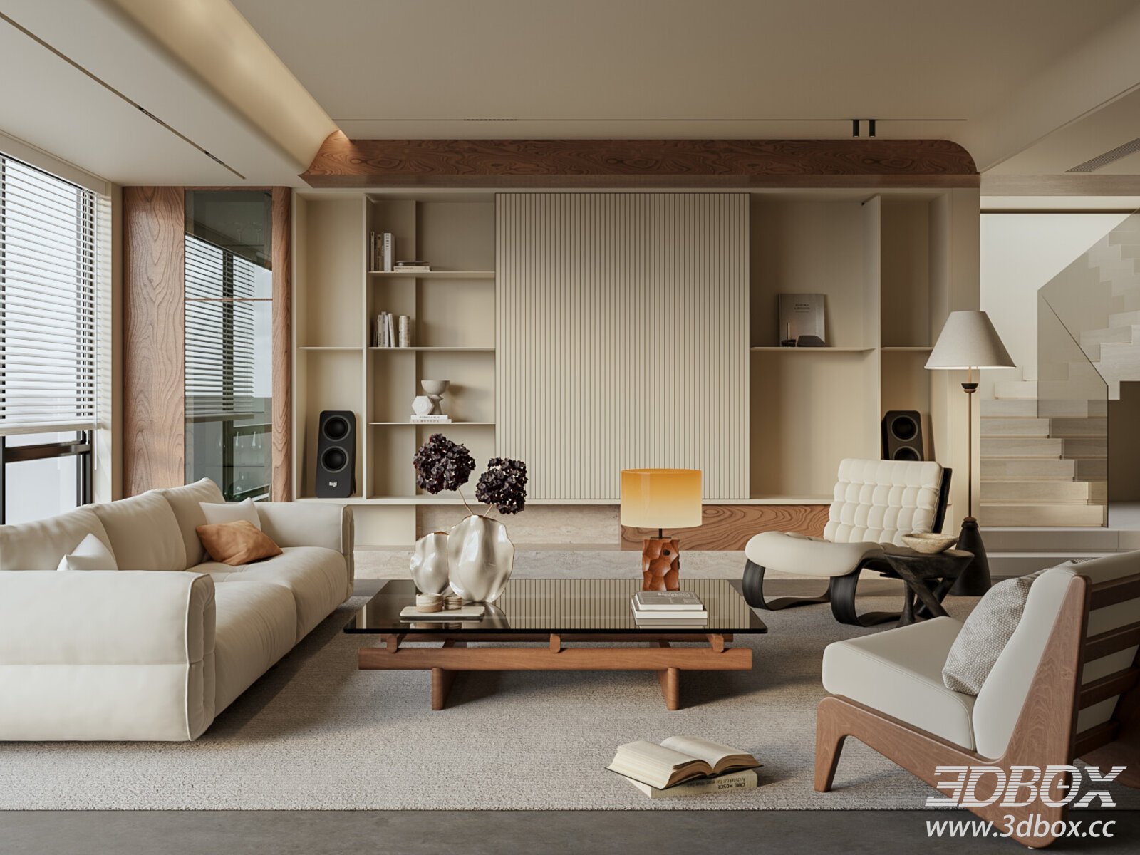 Modern Vintage Living Room 3D model - thumbnail 1