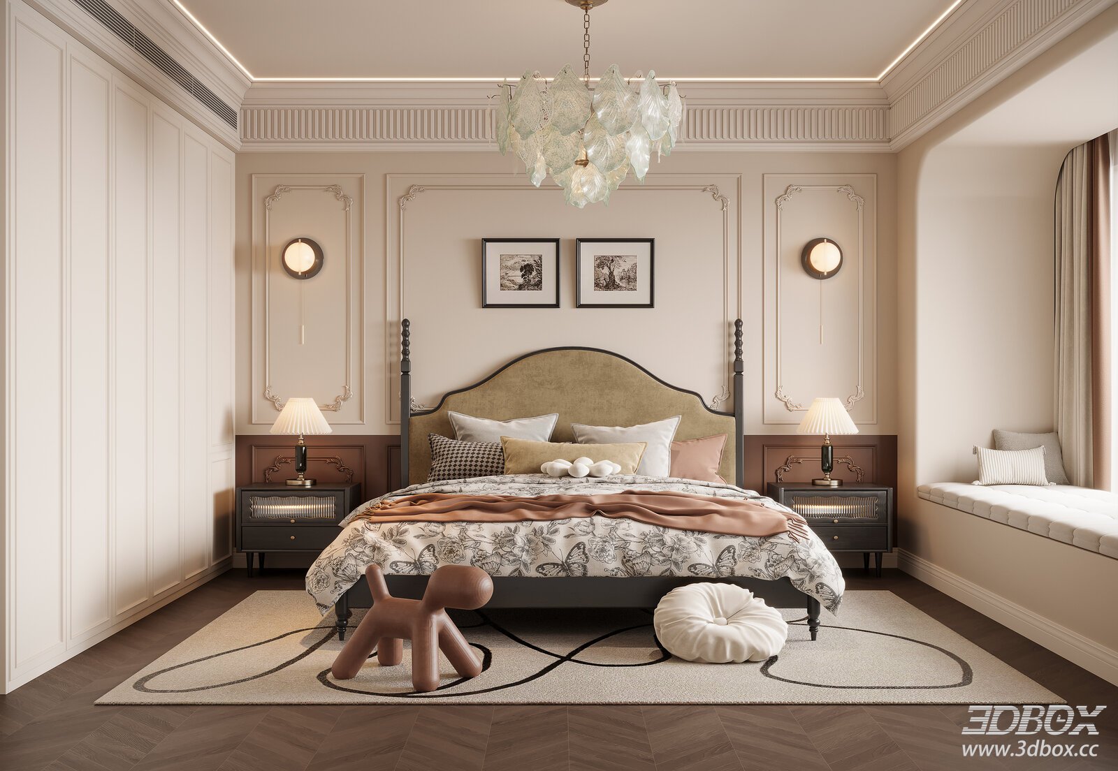 French Bedroom 3D model - front view