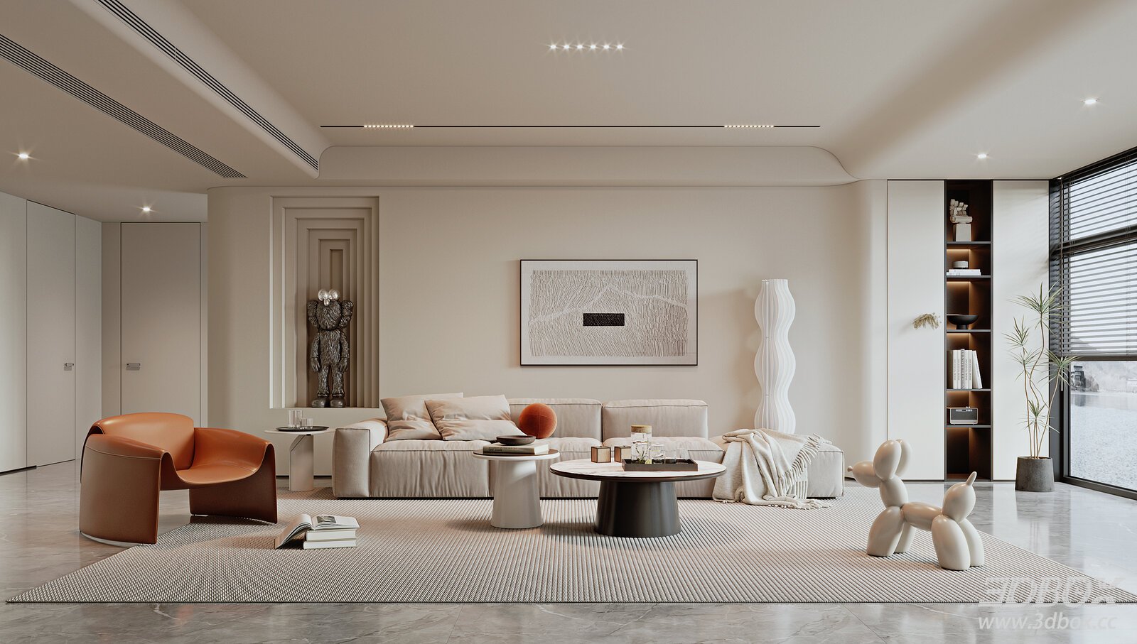 Modern Living Room 3D model - front view