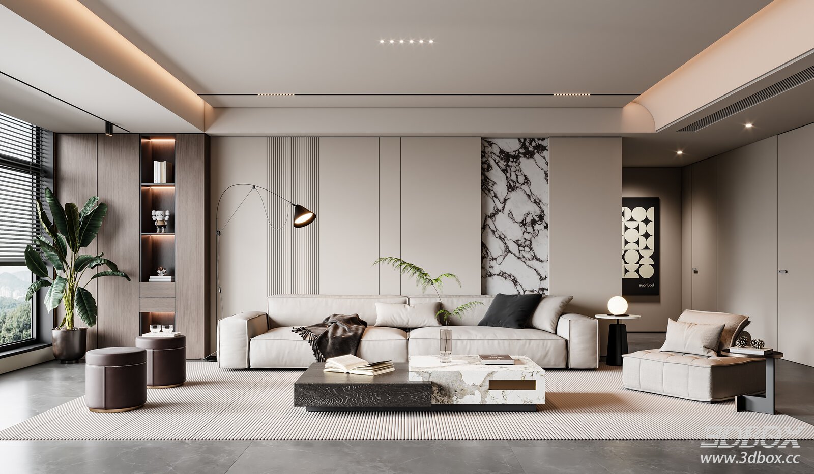 Modern Living Room 3D model - front view