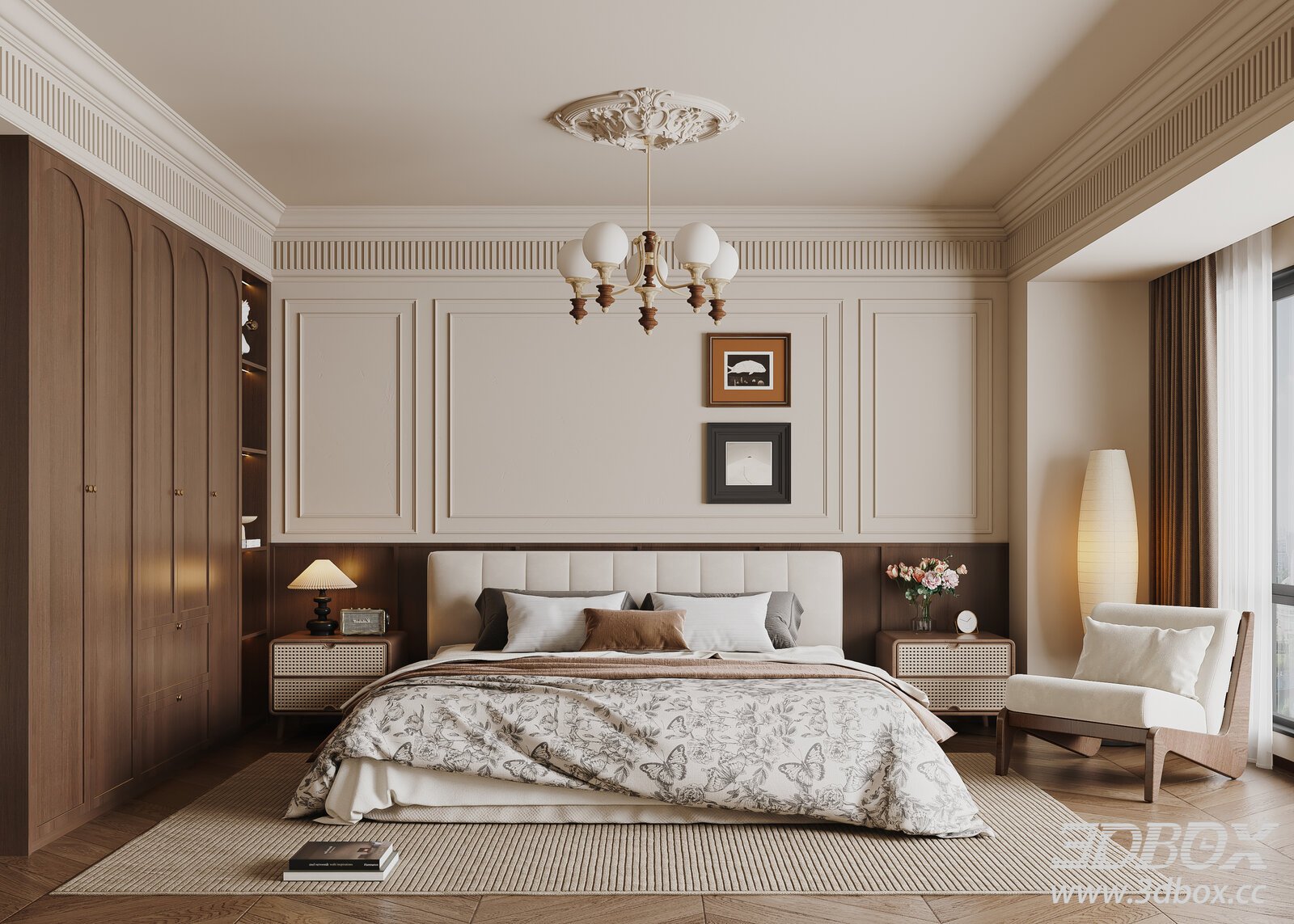 French Vintage Bedroom 3D model - thumbnail 1