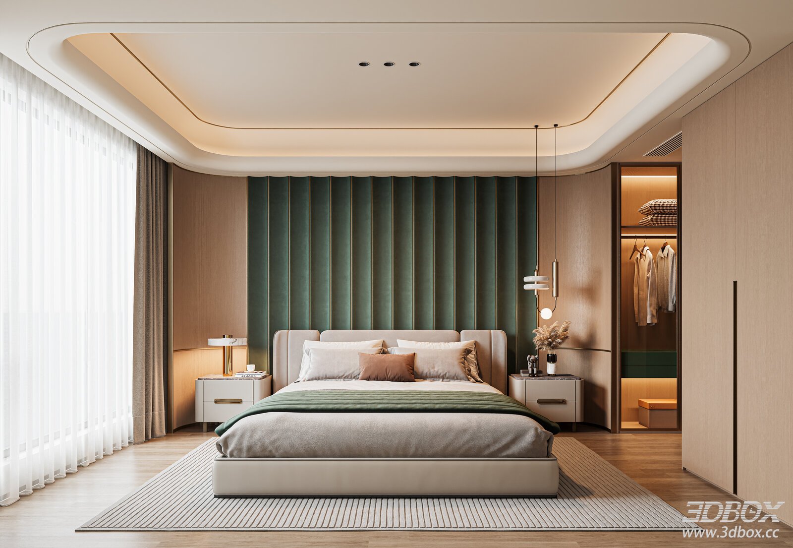 Light Luxury Bedroom 3D model - front view