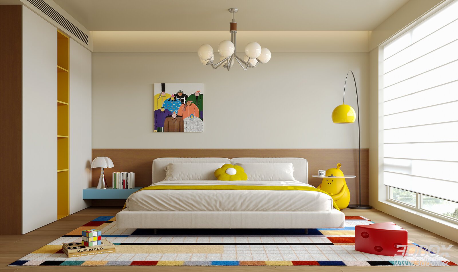 Bedroom 3D model - front view