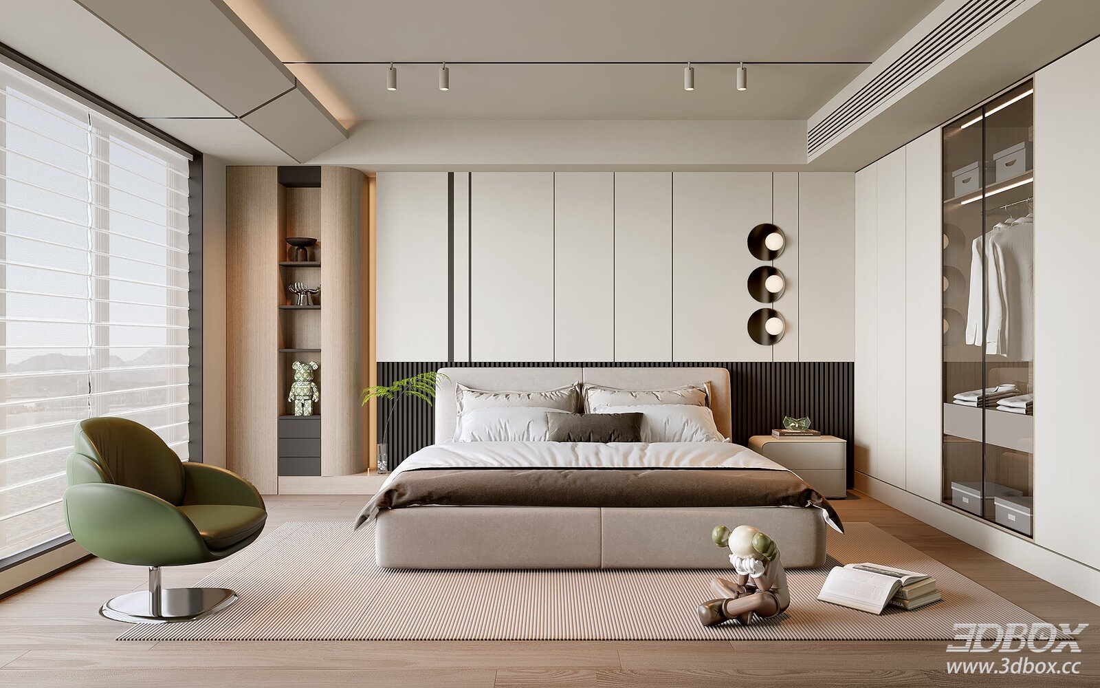 Modern Bedroom 3D model - front view