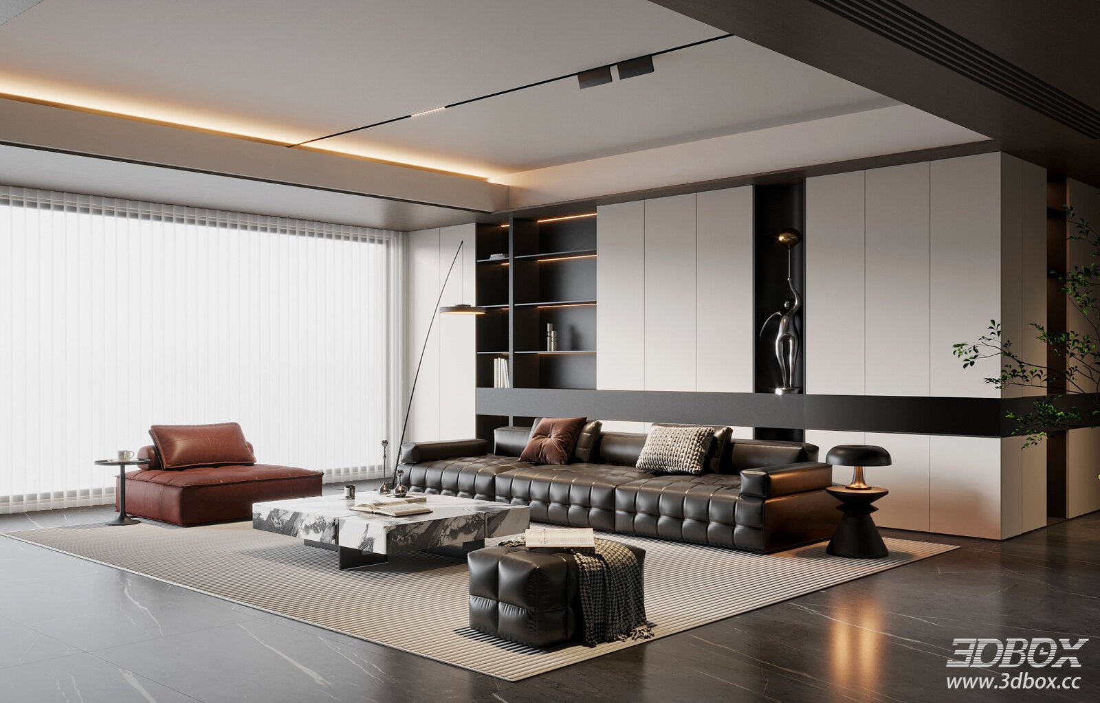 Modern Italian Living Room Sofa Coffee Table 3D model - thumbnail 1