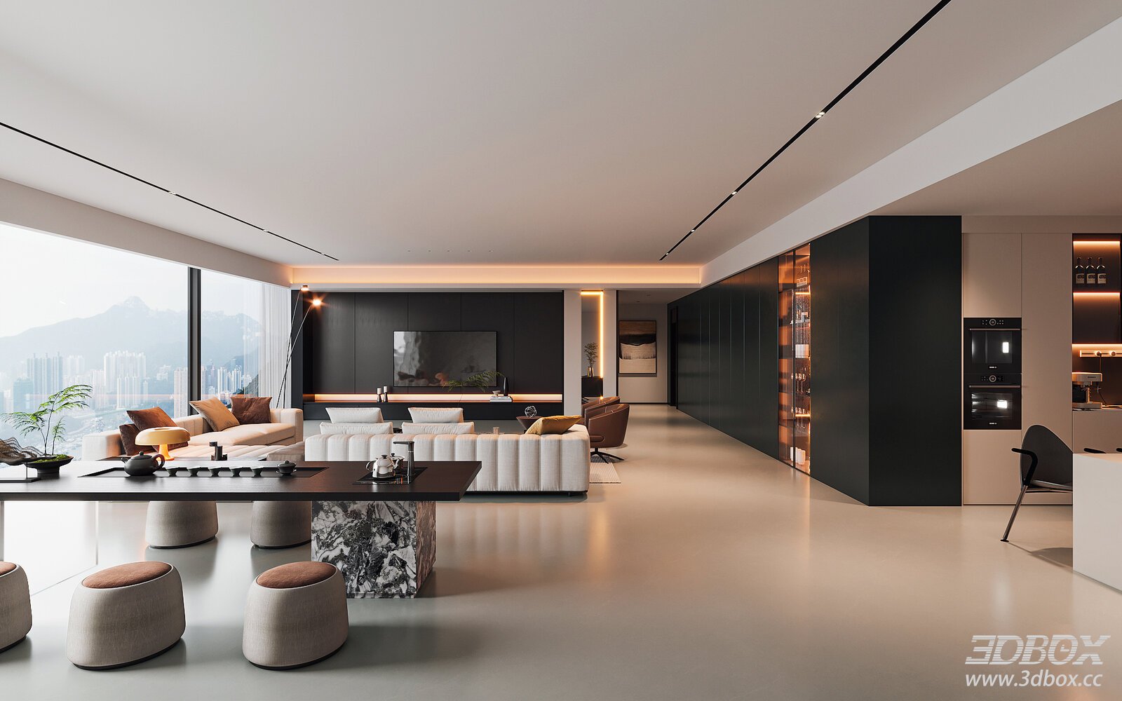 Modern Light Luxury Dining Room 3D model - front view