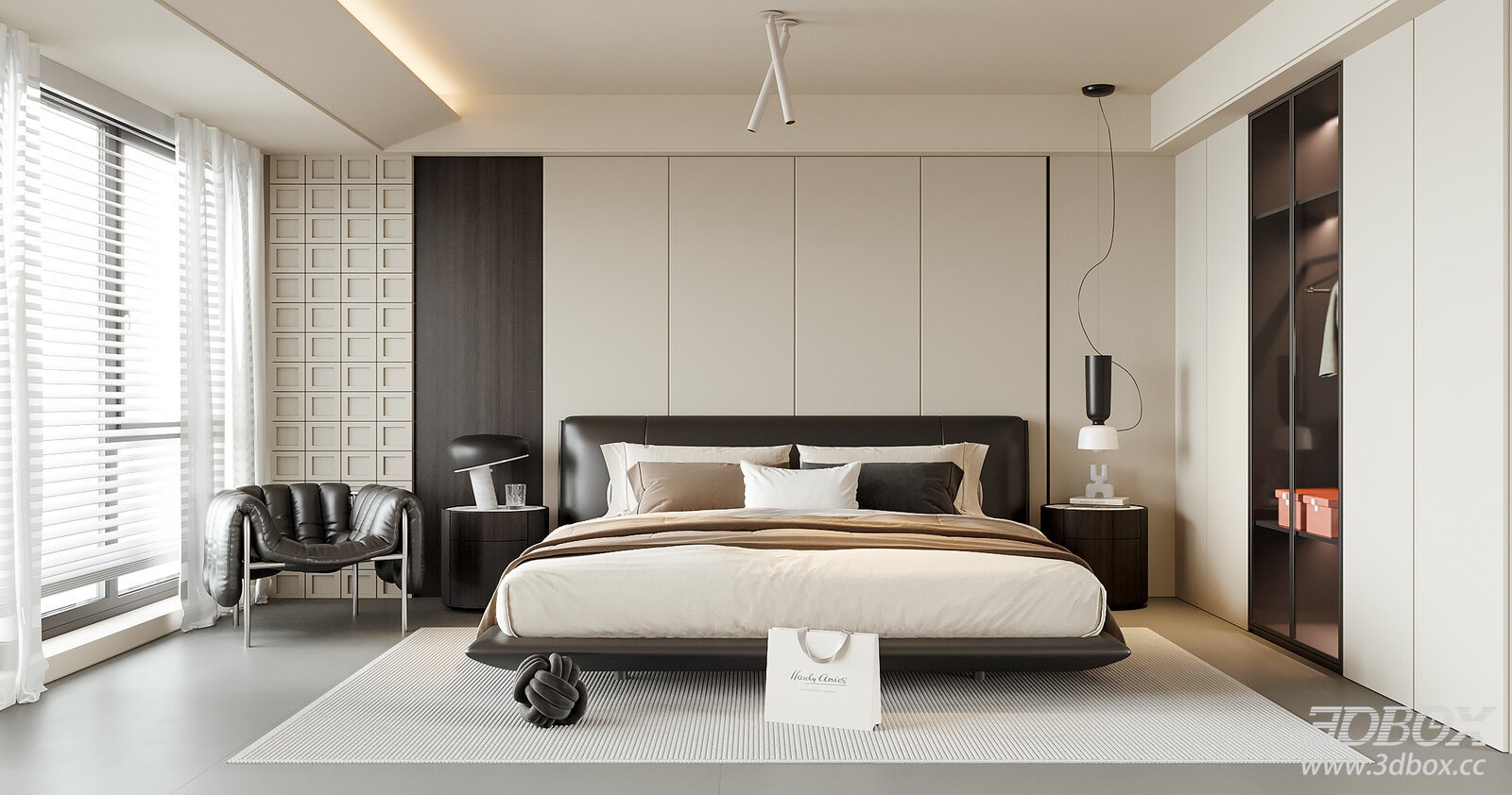 Modern Bedroom Double Bed 3D model - front view