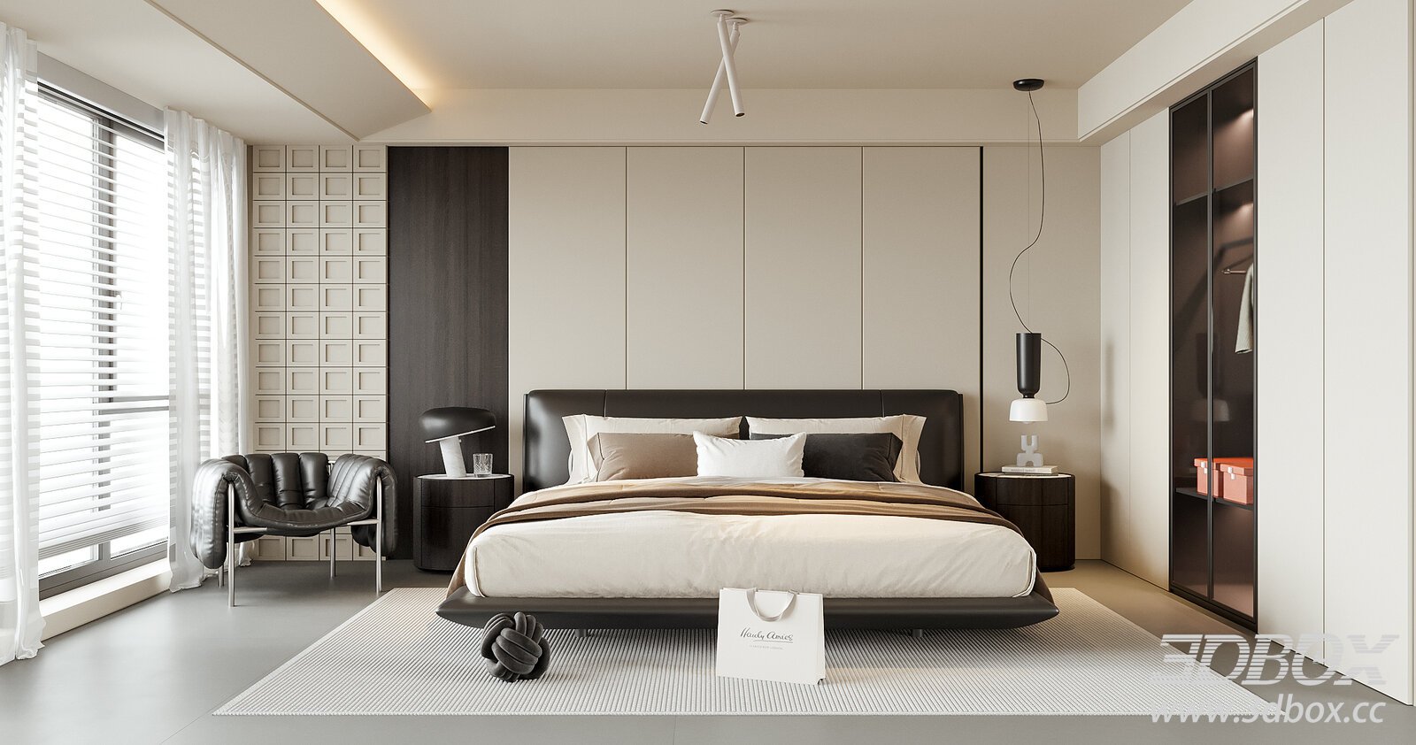 Modern Bedroom Double Bed 3D model - thumbnail 1