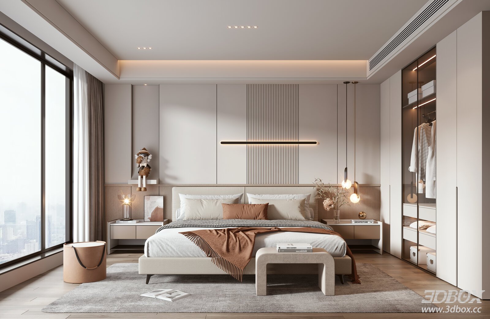 Modern Bedroom 3D model - front view