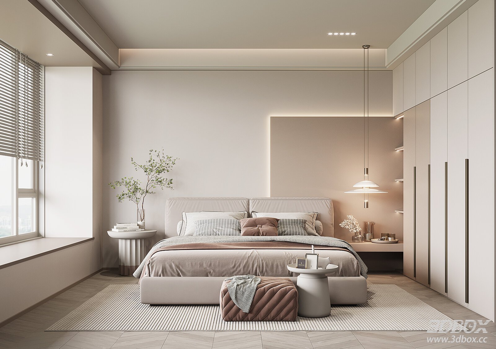 Modern Bedroom 3D model - front view