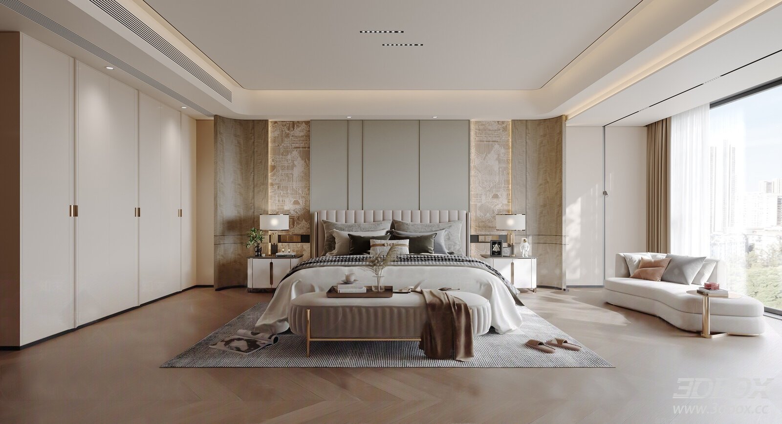 Modern Light Luxury Bedroom Modern Bedroom Double Bed Master Bedroom Bedroom Bedroom Background Wall Bedroom[ 3D model - front view
