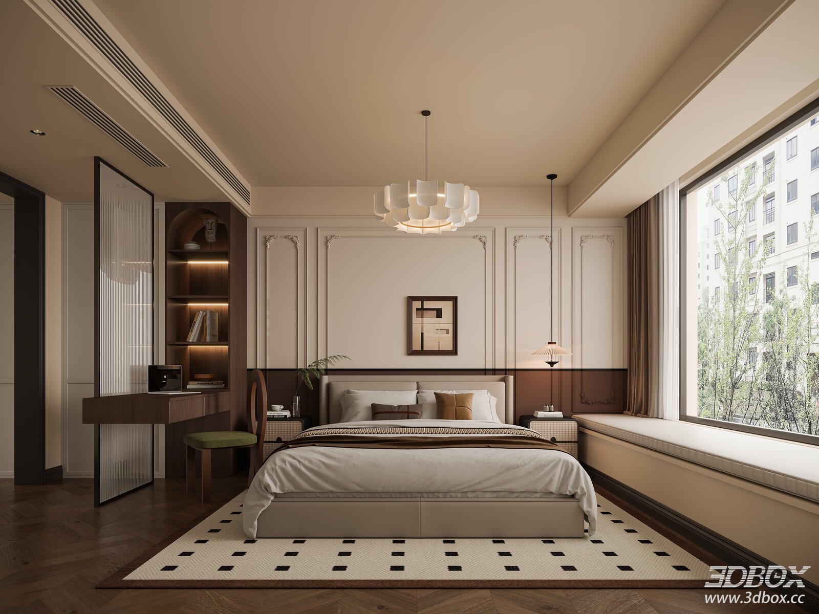 Vintage Bedroom Cream Style Bedroom Bedroom Entryway French Chandelier Bedroomd 3D model - front view
