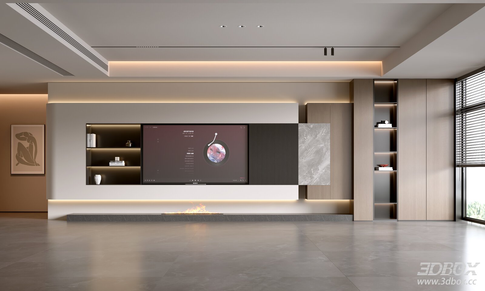 Italian Living Room Modern Living Room TVBackground Wall TV Living Room 3D model - front view