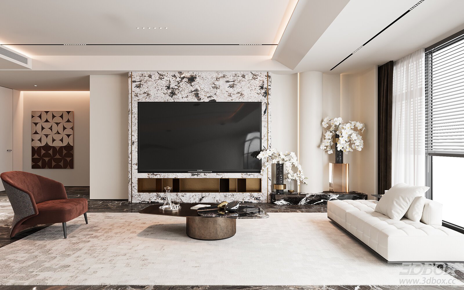 Light Luxury TVBackground Wall 3D model - front view