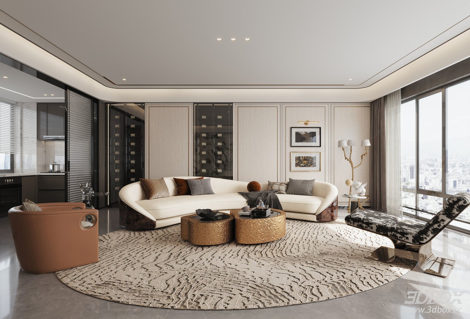 Italian Light Luxury Living Room Open Living Open Plan Modern Light Luxury Living Room 3D model - front view