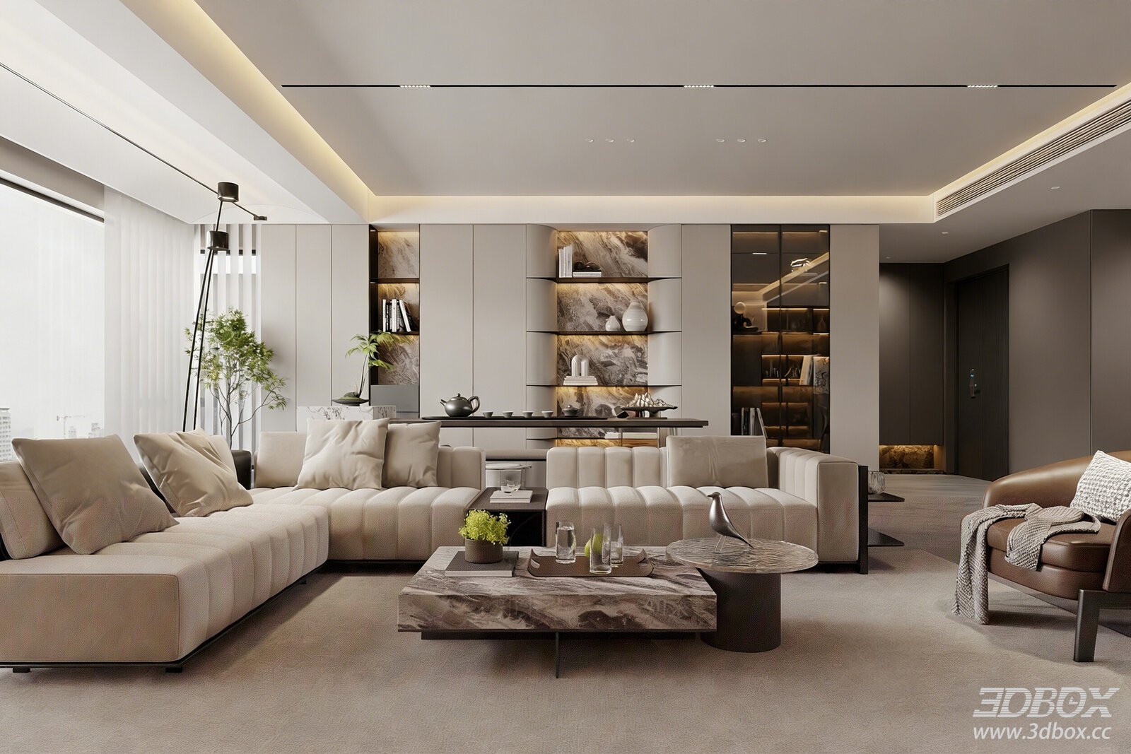 Modern Light Luxury Living Room Open Living 3D model - front view