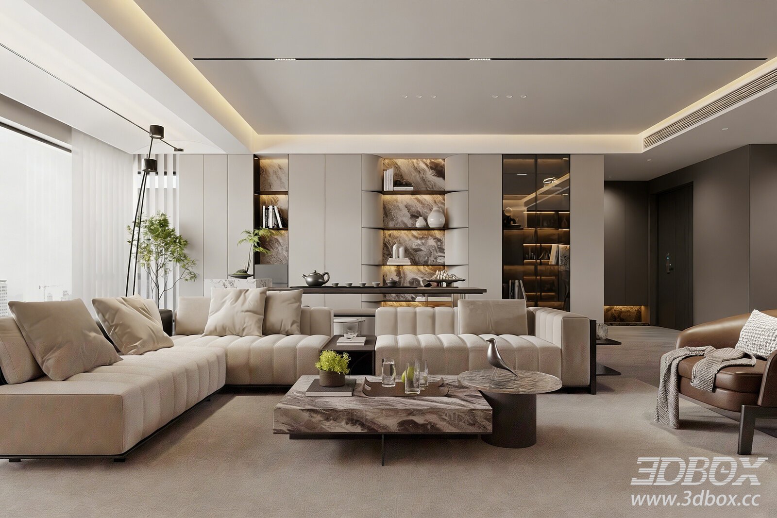 Modern Light Luxury Living Room Open Living 3D model - thumbnail 1