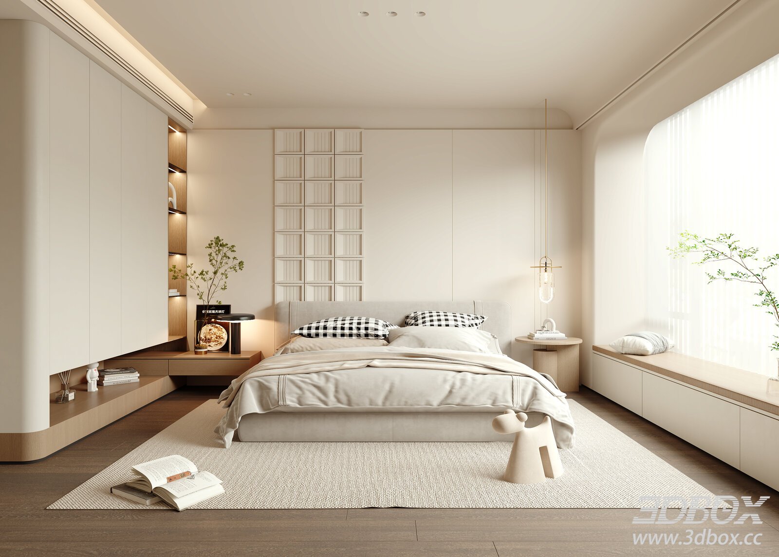 Cream Style Bedroom 3D model - thumbnail 1