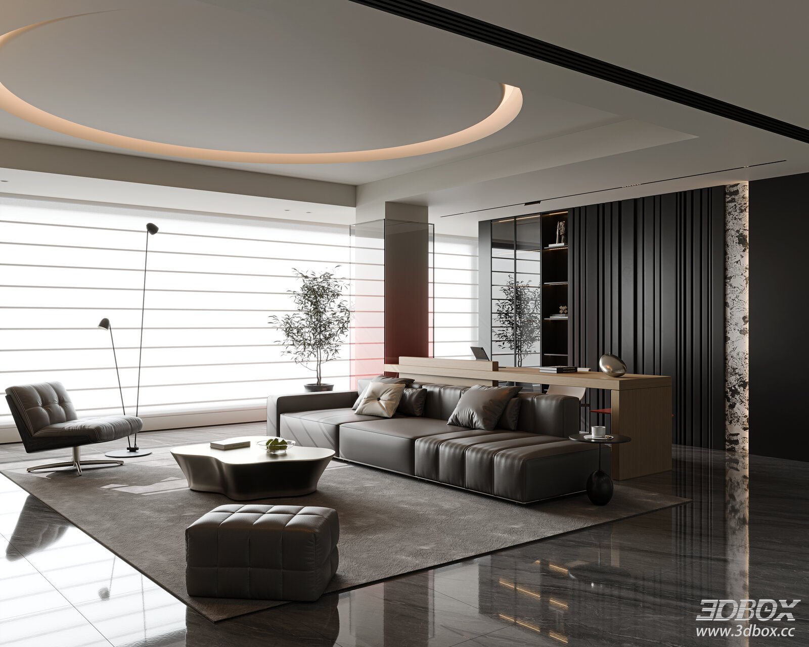 Italian Living Room Open Plan Living Room Living Room Study Open Living Sofa Coffee Table Sofa Sofa Decorative Cabinet TV 3D model - front view