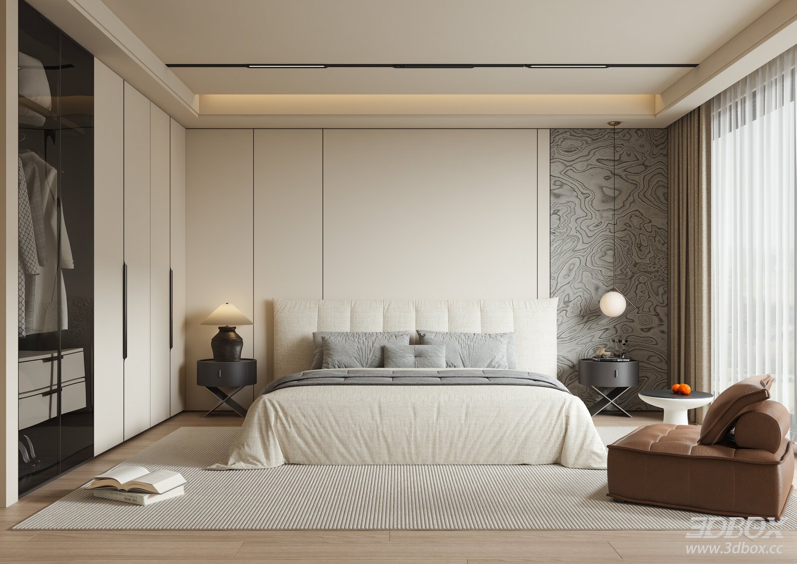 Modern Bedroom 3D model - front view