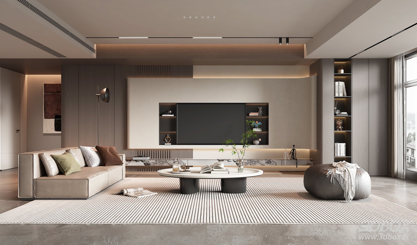 Italian Light Luxury Open Plan Living Room 3D model - front view