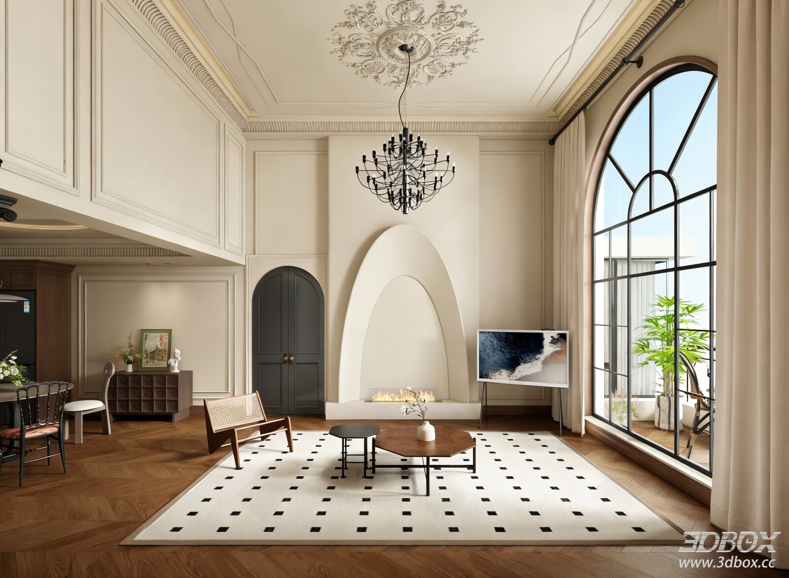French Living Room Villa Living Room 3D model - thumbnail 1