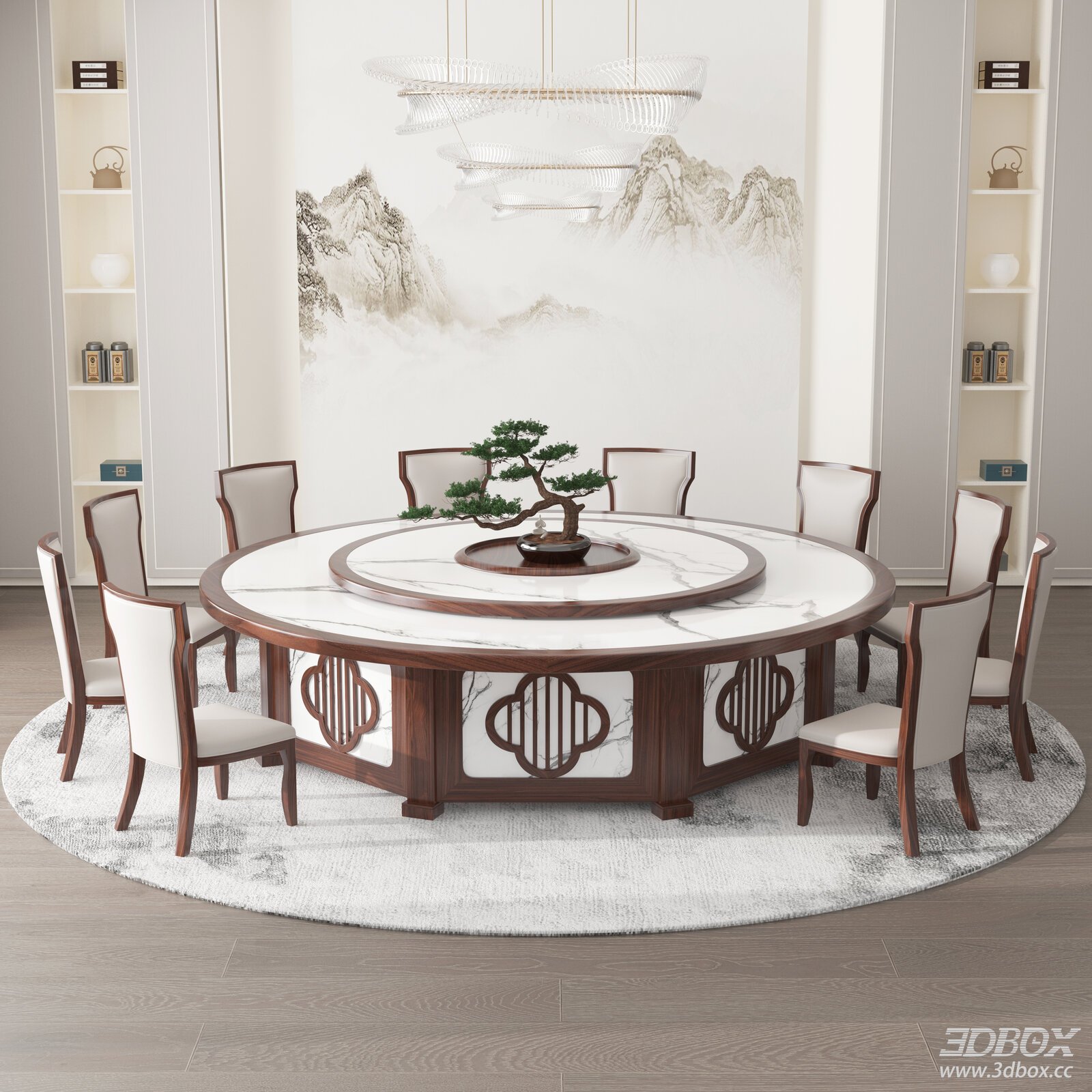 New Chinese Dining Table 3D model - front view