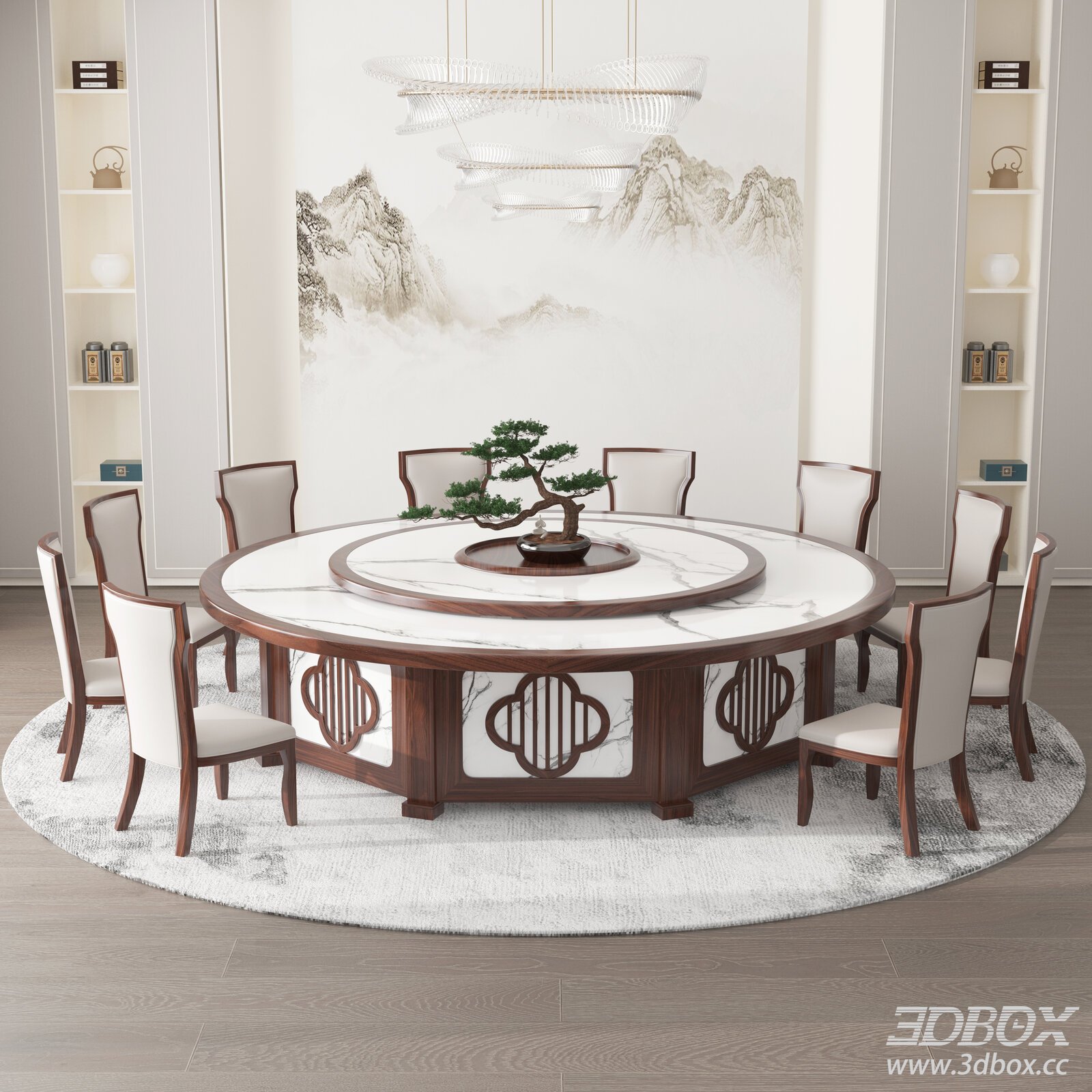 New Chinese Dining Table 3D model - thumbnail 1
